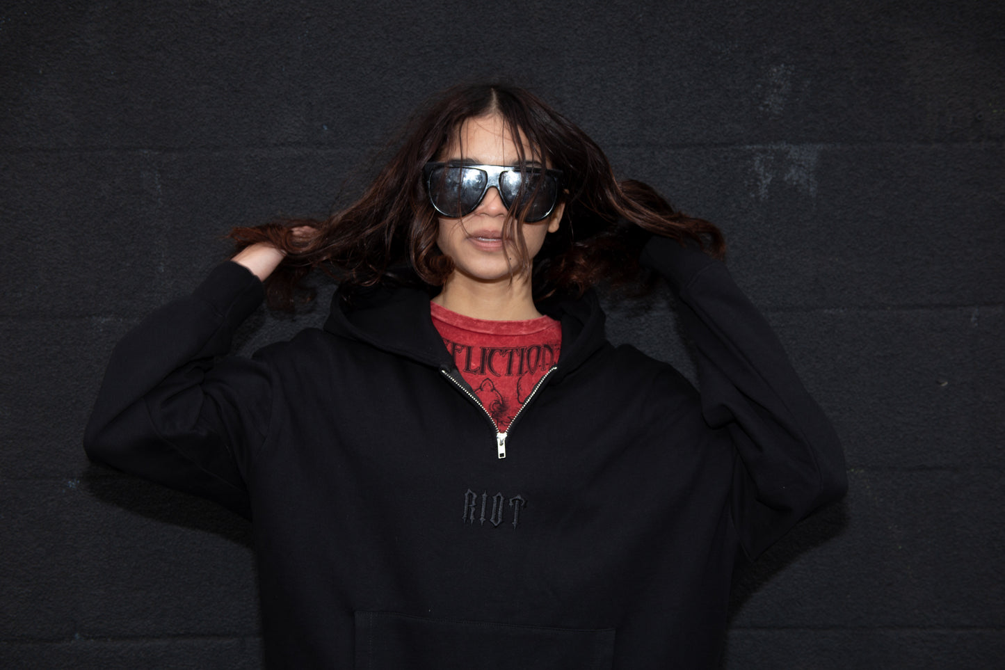 "Graveyard" Quarter Zip Hoodie (Black)